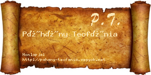 Páhány Teofánia névjegykártya
